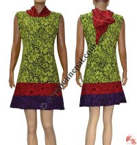Flowers printed 3-color joined fine rib dress