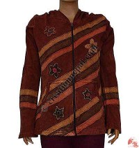 Stripes patch flower maroon jacket