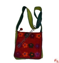 Hand stitching and flower design felt bag