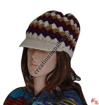 Woolen 4-color stripe crochet hat