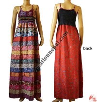 Rib-top sari silk front-layers dress