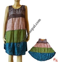 4-color joined sari silk dress