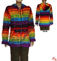 Rainbow color printed rib hoodie