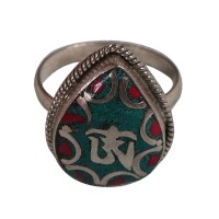 Tibetan Om white metal finger ring