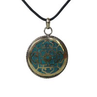 Turquoise-brass Mandala round pendent