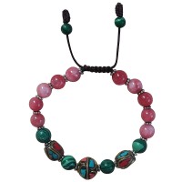 Rose colour and decorated beads bracelet