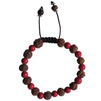 Rudraksha-coral beads wristband