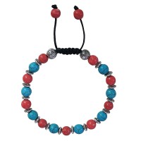 Turquoise-coral-metal beads bracelet