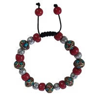 Coral decorated metal beads bracelet