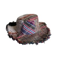 Hemp-cotton patch work frills hat