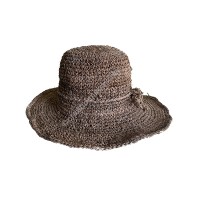 Hemp knit large brim dark smoky hat 