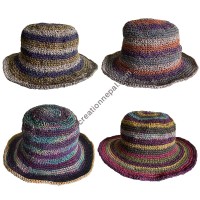 Hemp-cotton purple stripes brim hat