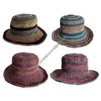Hemp-cotton assorted stripes brim hat