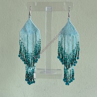 Shade blue color beads 2-step frills large earring