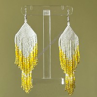 White-yellow color beads 2-step frills large earring