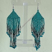 Shade dark blue beads 2-step frills large earring 