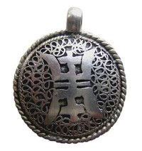 Tibetan OM white metal filigree pendant