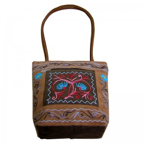 Faux suede patch pocket tote bag