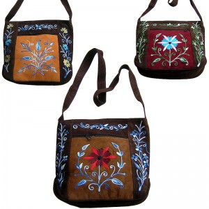 Faux suede front patch floral bag