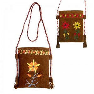 Leather suede floral passport bag