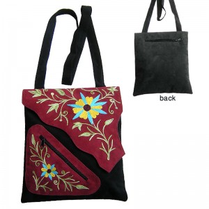 Leather suede unique patch shoulder bag