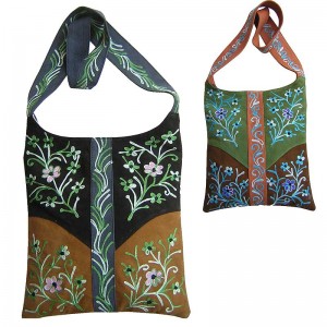 Leather suede patch-work shoulder bag