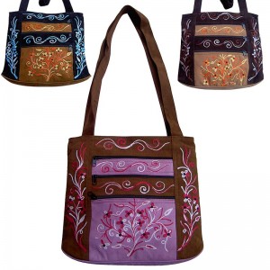 Leather suede 3-zippered tote bag