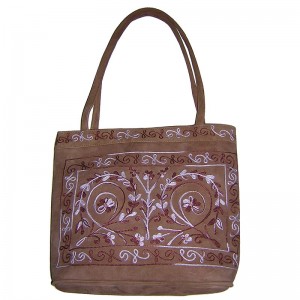 Faux suede floral tote bag