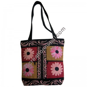 Faux suede 3-pocket patch-work tote bag