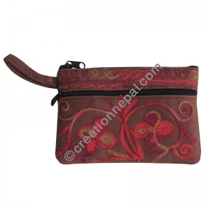 Front pocket faux suede coin purse
