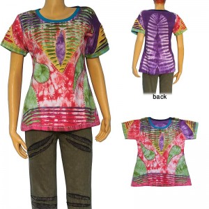 Layer cut patch work tie-dye rib T-shirt