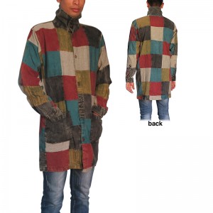 Cotton patch work high neck long shirt