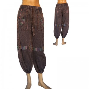 Embroidered patch deco cotton trouser
