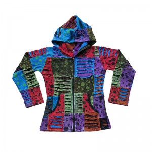 Bubble prints patch-work razor cut rib hoodie