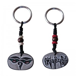 Om Mani - Buddha Eye carved stone key ring