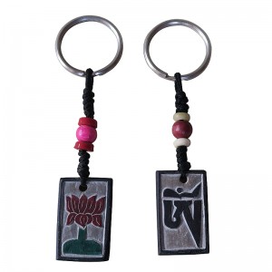 Lotus - Om carved stone key ring