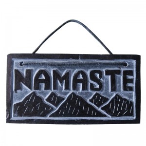 NAMASTE mountain carved stone panel