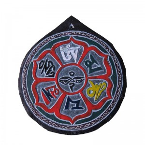 Colored Om Mani Mantra carved stone mandala