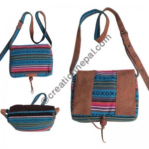 Cotton-leather small cross body bag