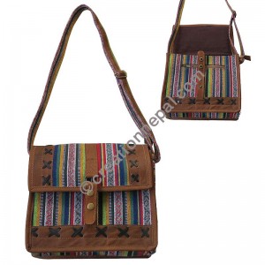 Leather-cotton Medium shoulder bag