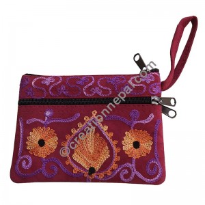 Leather suede 3-zipper purse