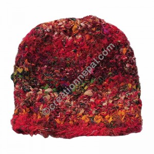 Recycled silk and Sari mixed Red cap