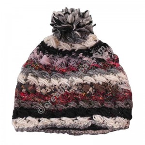 Wool-silk grey pom-pom cap
