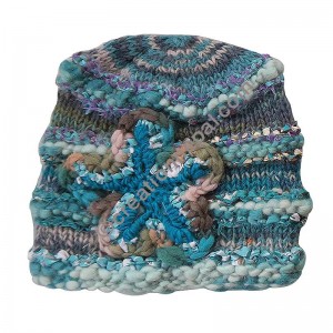 Wool-silk turquoise star cap