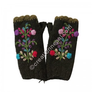 Woolen flower Dark Green tube gloves 