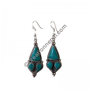 Turquoise white metal earring