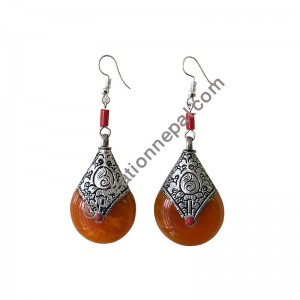 Silver capped amber earring