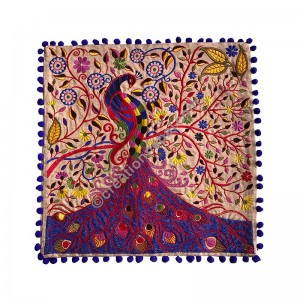 Embroidered Peacock cushion cover