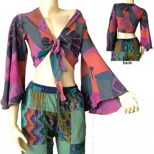 Front tie printed cotton top