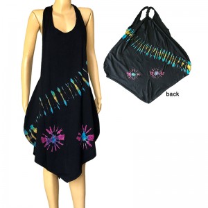 Stretchy cotton tie dye halter dress